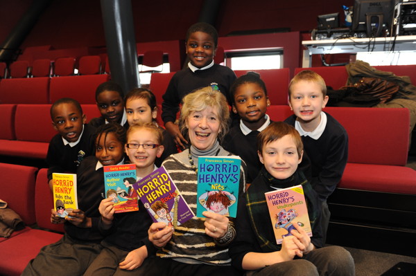 Councillor Veronica Ward + Francesca Simon + local schoolchildren