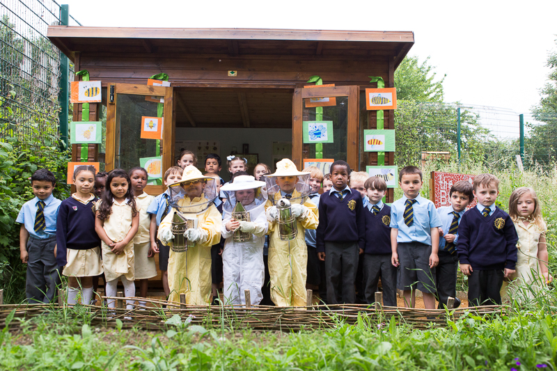 Children from St John's Primary School attend the official opening of the Bee Observation Centre in Stave Hill Ecological Park