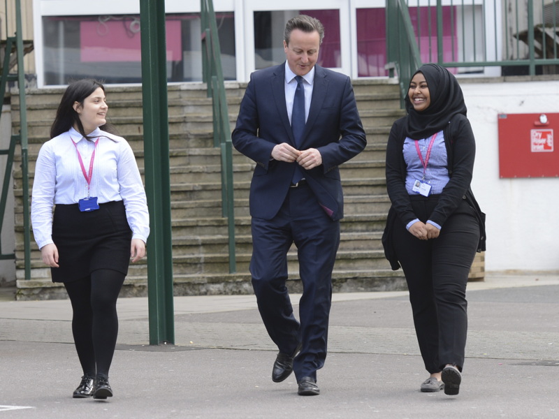 David Cameron visits the Harris Academy Bermondsey where he meets with students and teachers.